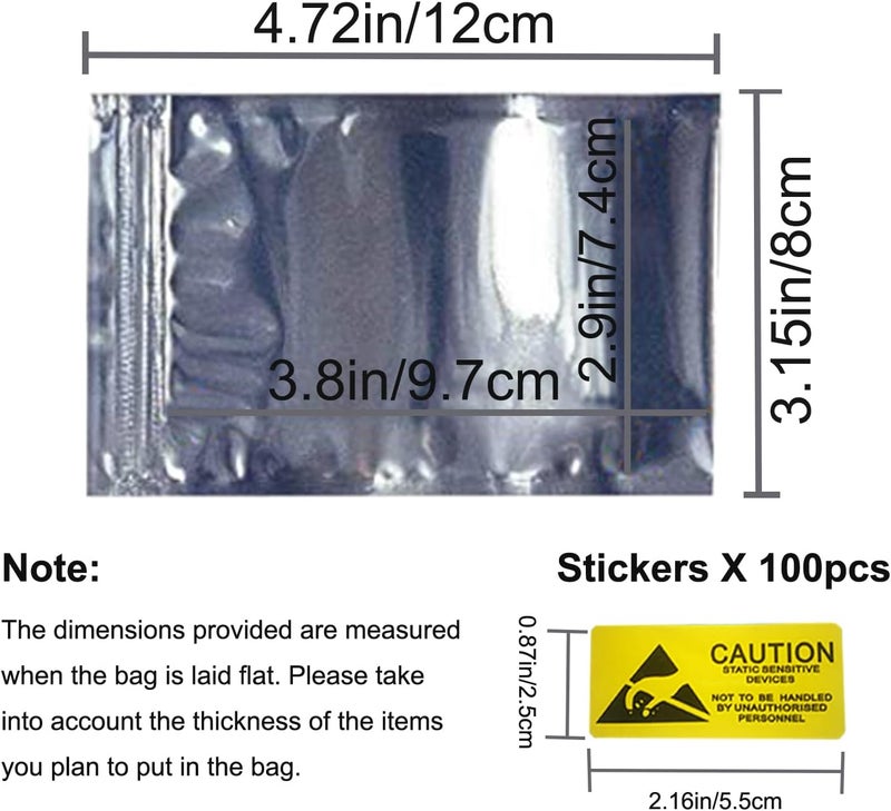 Zoolfix Antistatic Bags, 100pcs Resealable ESD Bags 3.2x4.7inches with Labels for GPU Hard Drive SSD HDD and Electronic Device (Ziplock-3.2X4.7-100pc) - Image 2